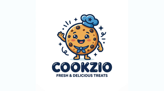 Happy chocolate chip cookie chef mascot logo design.