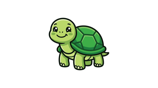 Happy green turtle cartoon character walking slowly mascot design.