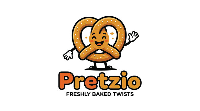 Happy pretzel character mascot logo for bakeries.