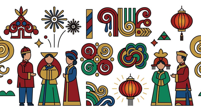 Colorful Mongolian cultural festival with traditional costumes and decorations