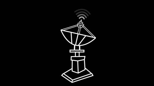 Simple line icon of a satellite dish antenna with wireless signal waves animation