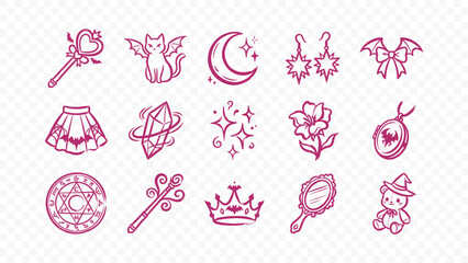 magic princess girl heart crown butterfly wand dream doodle handmade ink scribble flat line art vector illustration icon bundle set calligraphy drawing design fairytale art © HASNA