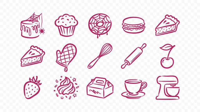 baking kitchen cooking rolling pin bread food home doodle handmade ink scribble flat line art vector illustration icon bundle set calligraphy drawing design bakery elements