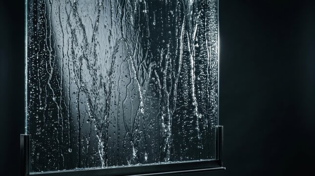 Water flowing down a textured glass panel in a dark environment Global Warming Climate Change