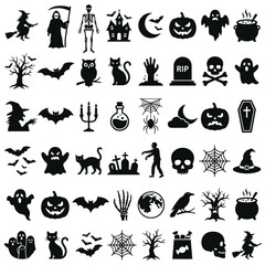 Fototapeta premium Large collection of miniature Halloween silhouettes and spooky icons.