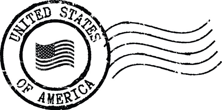 Vintage United States Postal Mail Stamp with American Flag and Postmark Waves