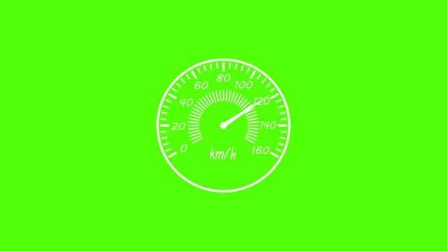 Simple minimal vehicle speed meter animated, Illuminated speedometer dial showing speed animation