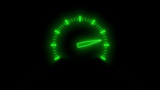 Glowing speedometer dial on a black background, showing a simple dashboard display with space for transport animation