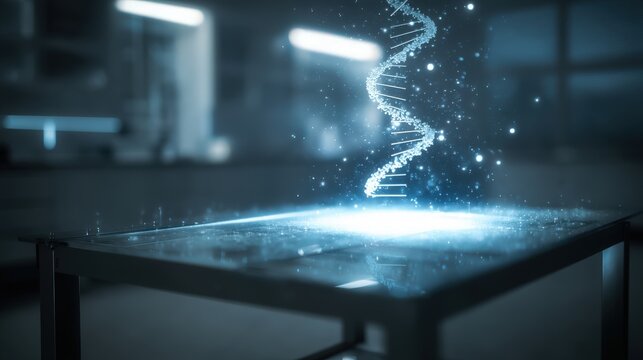 Glowing DNA Helix in a Futuristic Medical Research Lab