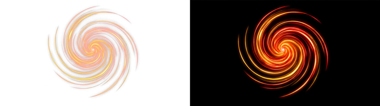 Orange glowing light leak vortex png overlay, on transparent background