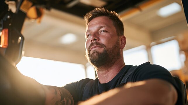 Man in a Workshop, Looking Intently at Something