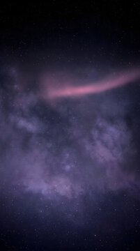 Dark vertical space background with purple nebula, pink glowing cloud and bright stars in night sky, abstract cosmic wallpaper
