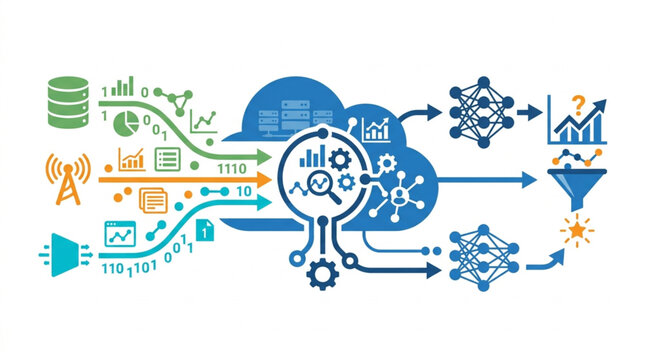 Data analysis and cloud computing technology illustration.