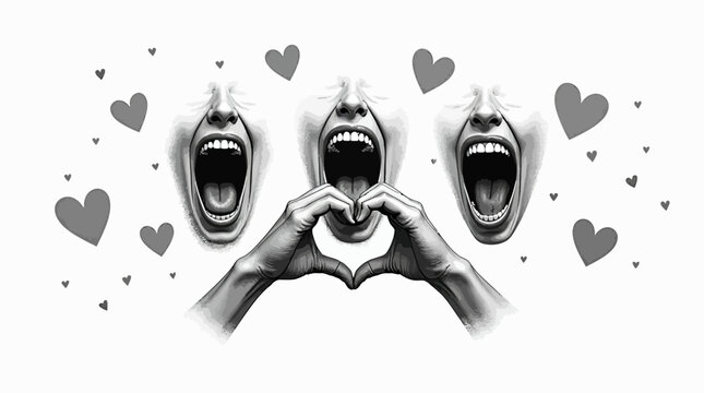 halftone elements set, Mouth , lips and hand set in halftone style
