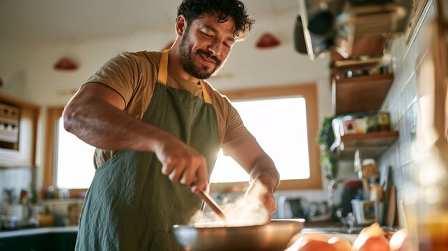 Chef in a Home Kitchen, Preparing Food