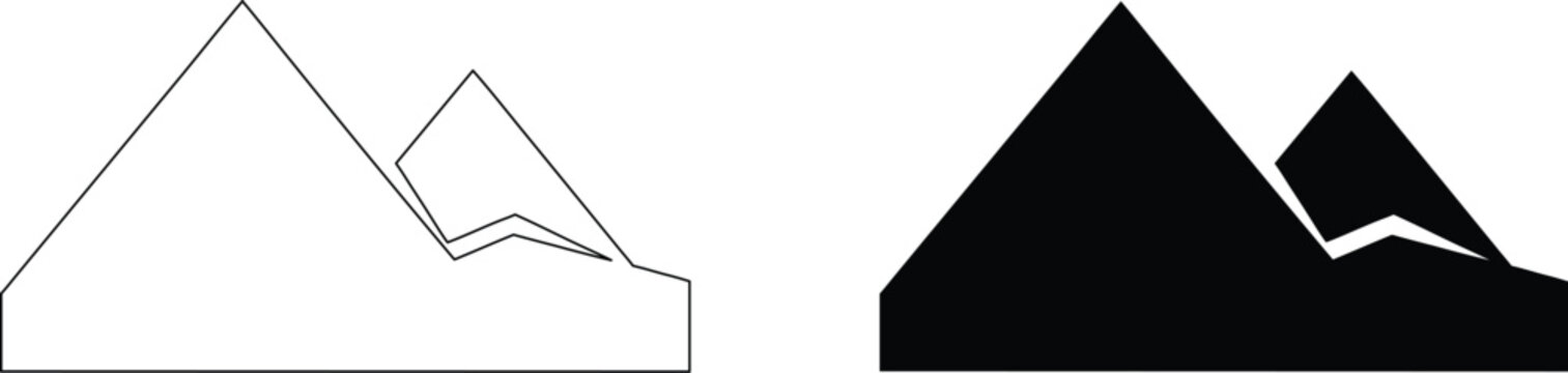 Desert pyramid icons with solid black silhouette and modern line art design isolated on transparent background vector.