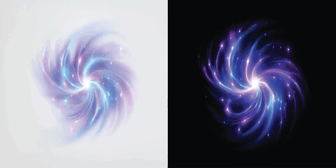 Abstract glowing blue and purple celestial spiral galaxy with abstract particle background artistic electric illustration mystical transformation creative universe astronomy © jr graphics