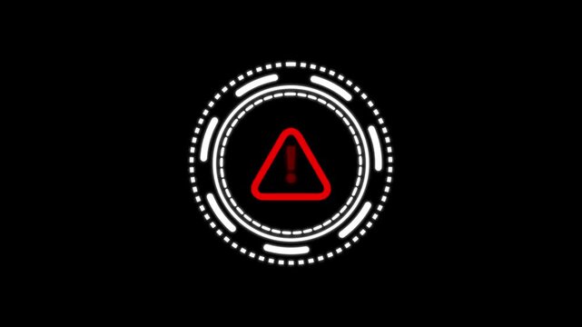 Exclamation Mark Warning Symbol within Futuristic Digital Circle on animated Black Background 4K video animation.