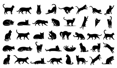 Playful Black Cat Silhouette Mega Pack with Elegant Feline Action and Resting Pose Collection © Md