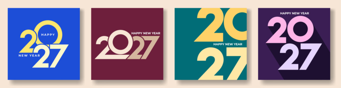 New Year 2027 Poster Flyer Social Media Post Minimal Geometric.