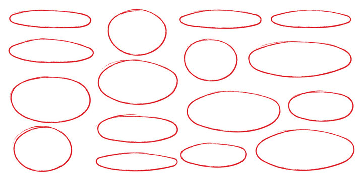 Hand drawn line brush pencil oval color doodle marker chalk pen. Hand drawn line brush oval set