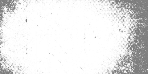 Obraz premium Minimalist white grunge background with distressed black ink borders, vintage paper texture, subtle splatter, worn edges, monochrome, high contrast, abstract frame texture design.