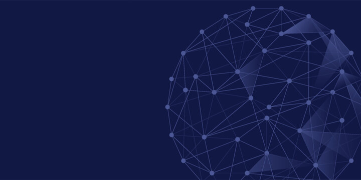 Vektor futuristik mengatur bola biru partikel dan garis. Koneksi jaringan data besar. Model latar belakang teknologi abstrak