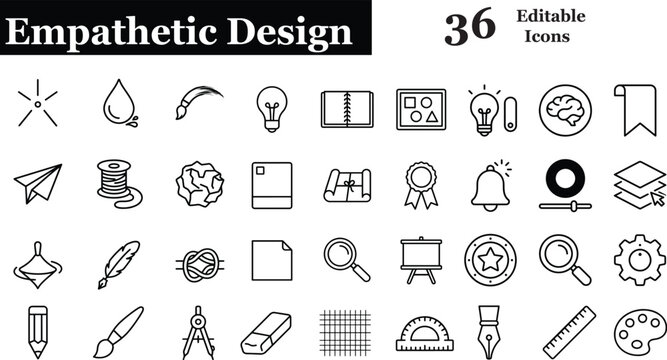 Empathetic Design Line Editable Icon Set: Creativity, Thinking, Innovation & Brainstorming

