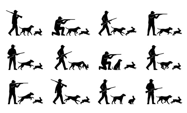 Hunter Rabbit Hunting Dog Silhouette Vector Collection