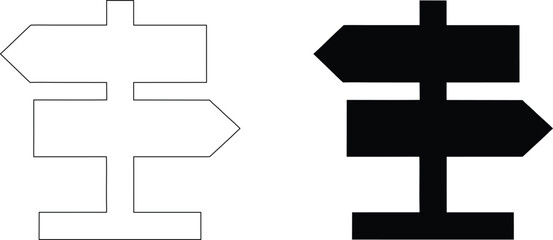Wooden directional sign post icon for navigation and travel concepts simple black vector graphic for map or road guidance. © nidrarani