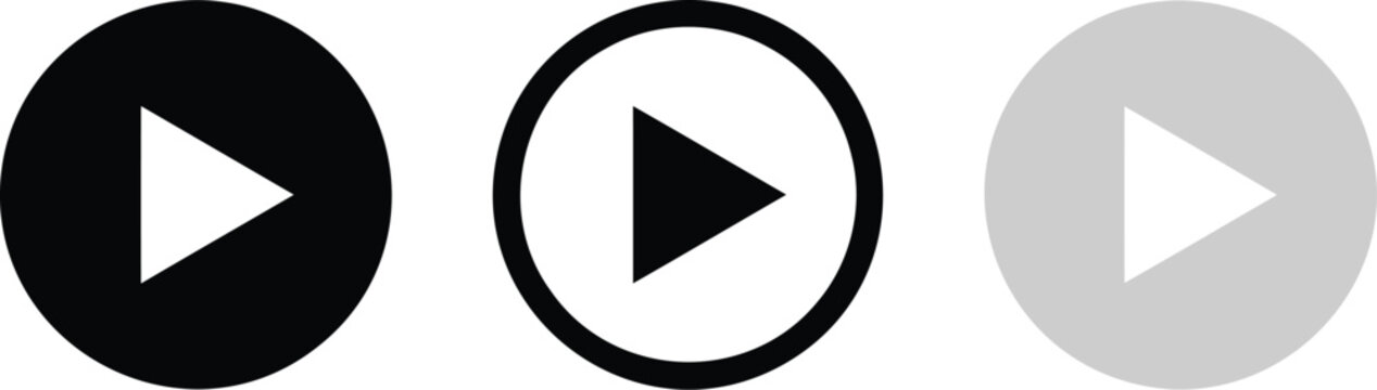 Play button icons. Minimalist video start symbols