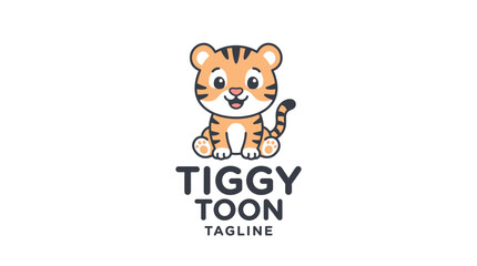 Naklejka premium Cute cartoon tiger cub mascot logo on white background
