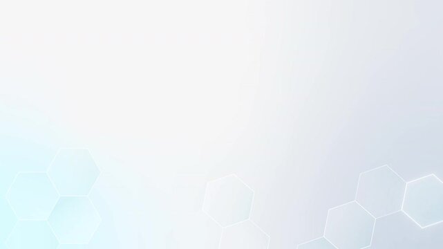 Minimalist high tech digital network animation with hexagon grid and copy space, Modern soft blue corporate presentation background video loop with geometric shapes