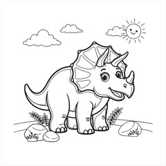 Cute triceratops dinosaur drawing for kids coloring page Vector © Tuhinnaaa_69