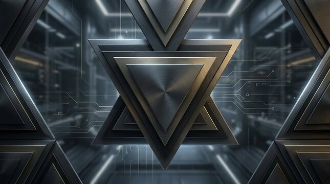 Abstract geometric metallic triangle structure futuristic design