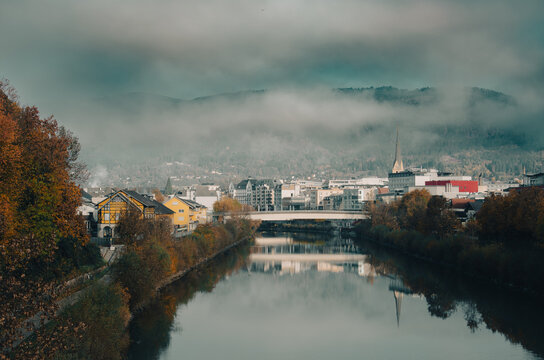 Villach city with the scenic Drava River, Austria