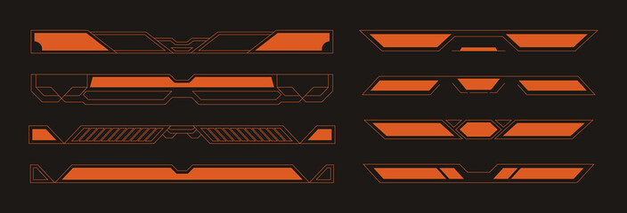 Glow orange futuristic divider collection featuring sleek sci-fi HUD inspired panel frames and interface separators. Ideal for gaming streams, broadcasts, esports branding, dashboards. © Alice Unicorn