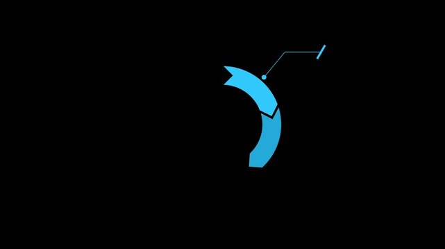 animated five-step arrow infographic with callout for title on alpha channel black background.	