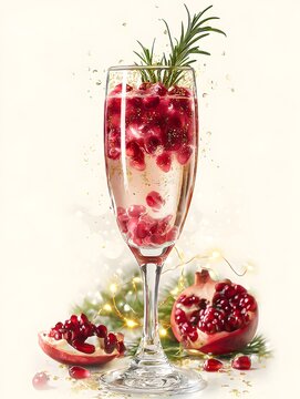 Refreshing Christmas mojito with mint leaves, lime slices, cranberries, crushed ice, festive red and green colors, rustic wooden background.