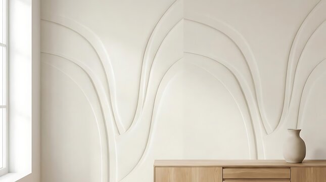 Elegant architectural interior detail with textured wall and vase