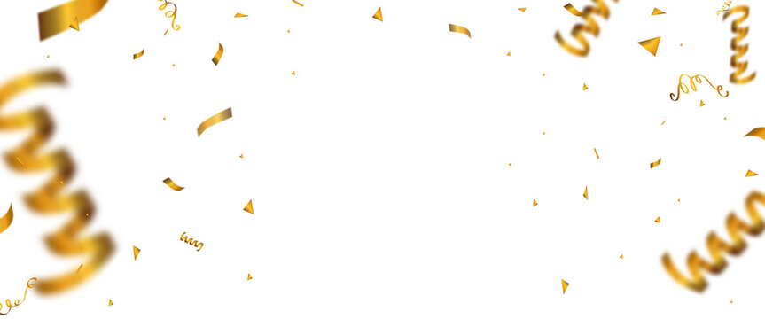 Luxury Gold Confetti and Curling Ribbon Frame PNG on Transparent Background
