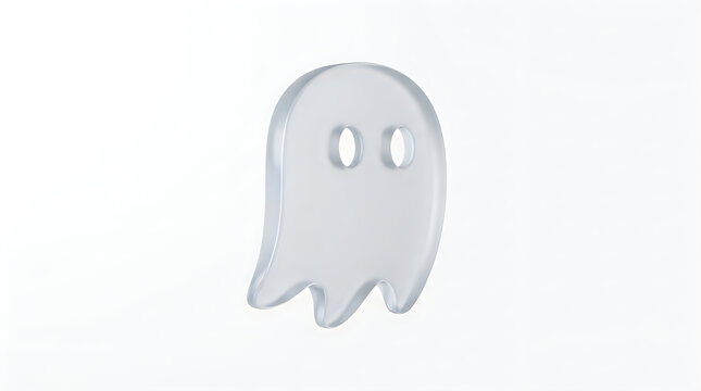 Cute transparent glass ghost figure on a plain white background