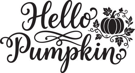Hello pumpkin fall typography design autumn greeting for seasonal decor © MDMasud