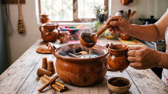 Preparing traditional caf&eacute; de olla in a cozy kitchen setting