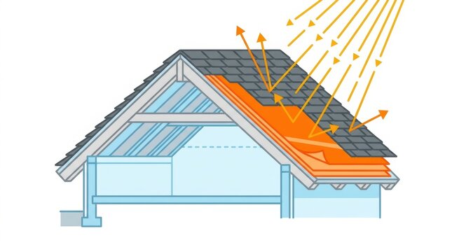 Diagram showing layers of a house roof with heat insulation and solar radiation Career Skills