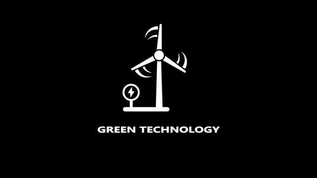 White wind turbine icon with lightning bolt symbol and text GRENTECHNOLOGY on black background