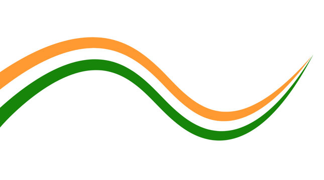 Indian tricolor wavy ribbon vector, saffron and green curved lines on white background, abstract national flag colors wave for Republic Day