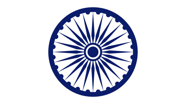 Ashoka Chakra wheel vector illustration, navy blue dharma chakra symbol with 24 spokes, national emblem of India icon for independence day
