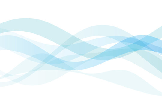 Light blue translucent wavy lines overlapping on a white background, abstract flowing ribbon shapes