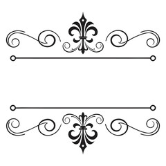 Minimalist elegant filigree frame with circular scrollwork and centered fleur de lis motif for modern wedding invitations and clean branding border designs in sophisticated black vector art. © MST. JANNATUL